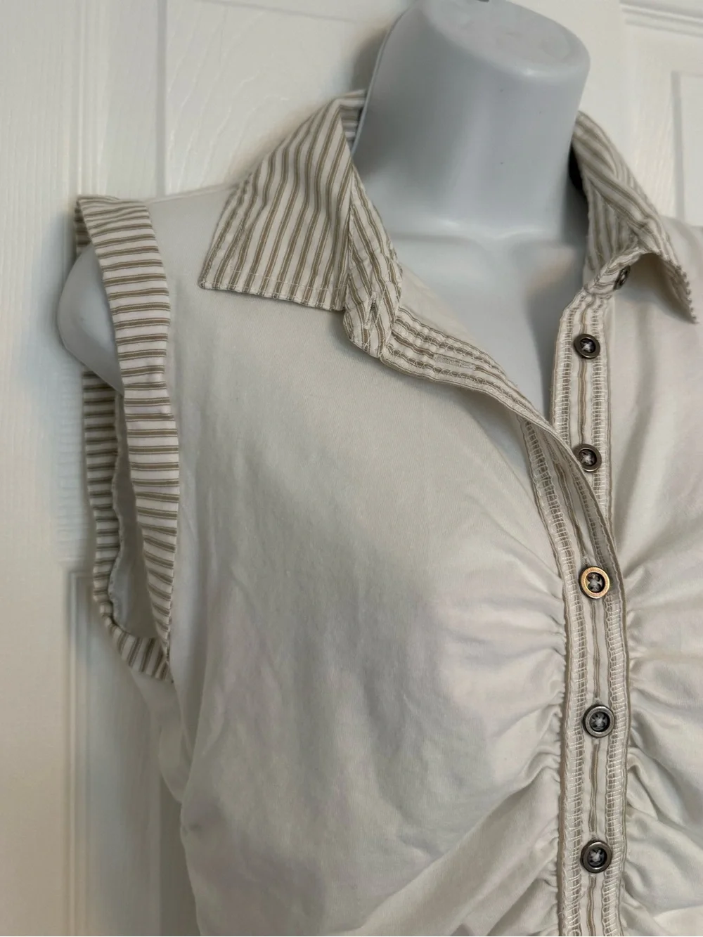 Anthropologie Pilcro Varsity Polo Tank Top Ruched Striped Sleeveless XS 280269 - Picture 10 of 14